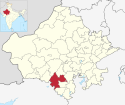 Location of Udaipur district in Rajasthan