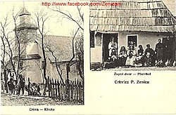 Дрвена католичка црква у Црквицама и жупни двор 1894. године