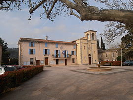 The town hall, church and village square