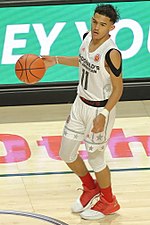 Trae Young led the nation in both points and assists during the same season in 2018. 20170329 MCDAAG Trae Young dribbling.jpg