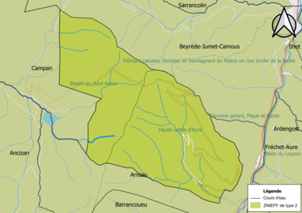 Carte des ZNIEFF de type 2 sur la commune.