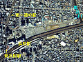 1988年頃の新浜松駅周辺。JR東海浜松駅の北西に移転した国土交通省 国土地理院 地図・空中写真閲覧サービスの空中写真を基に作成
