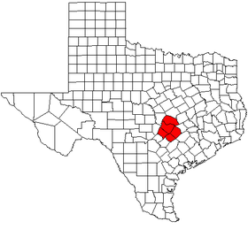 Map showing the area of the Austin-Round Rock MSA