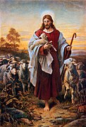 Jesus is depicted as "The Good Shepherd", and the Christians as sheep.