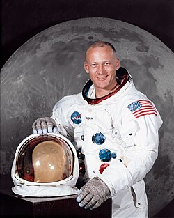 Retrato de Buzz Aldrin (1 de chulio de 1969).