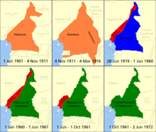 Boundary changes of Cameroon, 1901-1972. Cameroon boundary changes.PNG