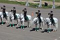 騎乗したまま敬礼するモスクワ警察の騎馬隊