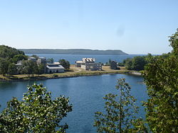 In the foreground is Snail Shell Harbor and in the background is Sand Bay, both of which are bays of Big Bay de Noc.