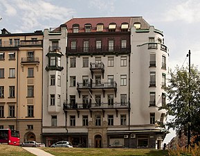 Kvarteret Humlegårdsmästaren, Kommendörsgatan 1 / Sturegatan, arkitekt Carl Nestor Söderberg (1877).