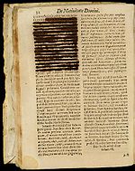 This 1688 edition of Jacobus de Voragine's Golden Legend (1260) was censored according to the Index Librorum Expurgatorum of 1707, which listed the specific passages of books already in circulation that required censorship. Jacobus de Voragine Legenda aurea sanctorum.jpg