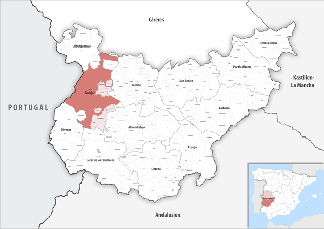 Kommunens läge i provinsen Badajoz