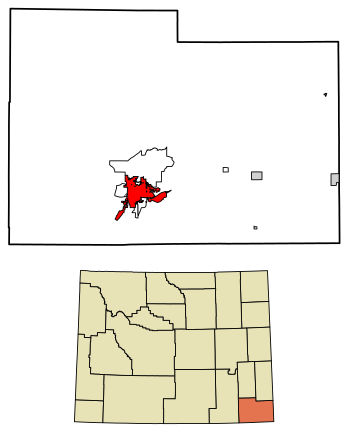 Location of Cheyenne in Laramie County, Wyoming.