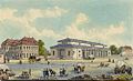 1846 all'Hallisches Tor con l'ufficio doganale (a sinistra) e il nuovo edificio della pesa (a destra)