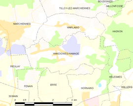 Mapa obce Wandignies-Hamage