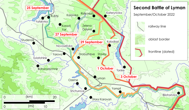 Carte de la seconde bataille de Lyman au 3 octobre 2022[10]