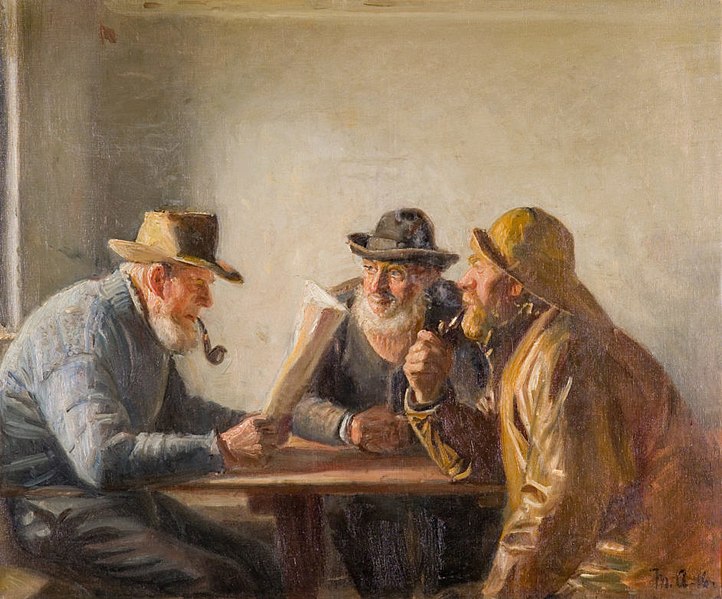 Fil:Michael Ancher, Fiskere i krostuen, 1916, RKMm0672, Ribe Kunstmuseum.jpg