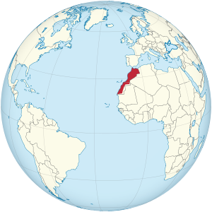 Morocco on the globe (de-facto) (Cape Verde centered).svg