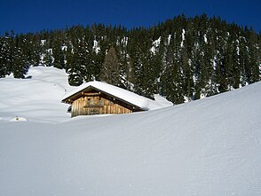 Verschneite Oberbrunnalm, Blickrichtung Nordwest