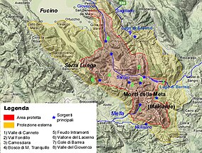 Kort der viser placeringen af Parco Nazionale d'Abruzzo, Lazio e Molise