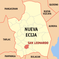 Map of Nueva Ecija showing the location of San Leonardo