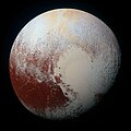 Pluto in donkerder kleure om sy eienskappe duideliker te vertoon.