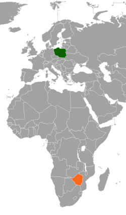 Map indicating locations of Poland and Zimbabwe