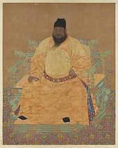 The Xuande Emperor (r. 1425-35); he stated in 1428 that his populace was dwindling due to palace construction and military adventures. But the population was rising under him, a fact noted by Zhou Chen--governor of South Zhili--in his 1432 report to the throne about widespread itinerant commerce. Portrait assis de l'empereur Ming Xuanzong.jpg