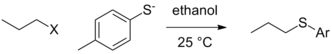 Propyl halide toluene thiolate reaction.png