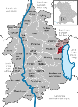 Läget för Schondorf am Ammersee i Landkreis Landsberg am Lech