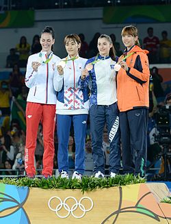 Taekwondo at the 2016 Summer Olympics – Women's 49 kg awarding ceremony 6.jpg
