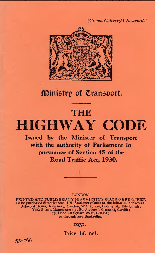 Première édition du Code de la route britannique, en 1931.