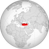 A map showing  the location of Turkey