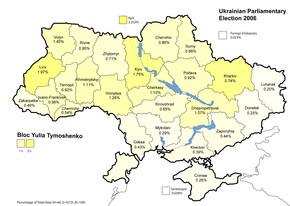 Resultats del BYuT per regions a les eleccions de 2006