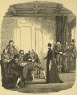 Viviana Radcliffe examined by the Earl of Salisbury and the Privy Council in the Star Chamber. Illustration by George Cruikshank from William Harrison Ainsworth's novel Guy Fawkes. Viviana examined by the Earl of Salisbury, and the Privy Council in the Star Chamber.png