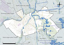 Carte en couleur présentant le réseau hydrographique de la commune