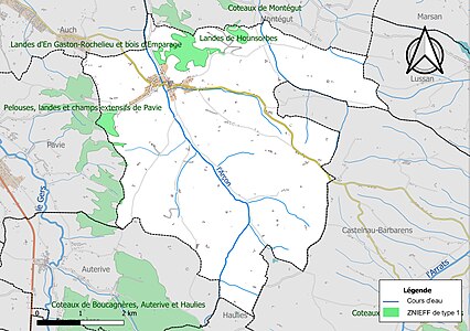 Carte des ZNIEFF de type 1 sur la commune.