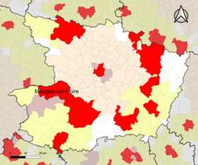 Localisation de l'aire d'attraction de Mauges-sur-Loire dans le département de Maine-et-Loire.