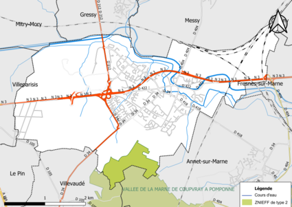 Carte des ZNIEFF de type 2 de la commune.