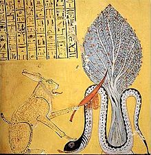Destruction du serpent Apophis par Rê sous la forme d'un chat.