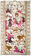 La broderie de soie avec des motifs de chasse datant du XVIIe siècle, Tabriz, Azerbaïdjan