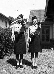 Girls of the Nationale Jeugdstorm in Dutch East Indies, 1937, Tropenmuseum. COLLECTIE TROPENMUSEUM Meisjes van de Nationale Jeugdstorm brengen de groet TMnr 60029589.jpg