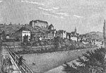 Tübingen von der Südwestseite mit Hirschauer Steg (Lithographie, ca. 1850)