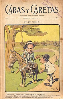 L'ultima delle insurrezioni gaucho uruguaiane, illustrata a mezzo satira in questa vignetta del 1904 che mostra Aparicio Saravia.