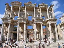 The Library of Celsus in Ephesus, Turkey, was built in 135 AD, and could house around 12,000 scrolls. Celsus-Bibliothek2.jpg