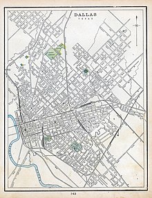 George C. Cram's 1890 map of Dallas Cram Dallas, Texas 1890 UTA.jpg