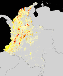 Population density of Colombia in 2013 Densidad pop col only Colombia.png