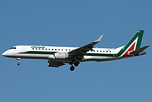 An Embraer E195 of Alitalia CityLiner. Embraer 190-100STD, Alitalia CityLiner JP7384049.jpg