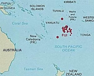 Map of Fiji showing the location in Oceania Ca...