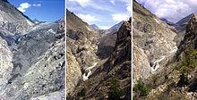 The retreat of glaciers since 1850 of Aletsch Glacier in the Swiss Alps (situation in 1979, 1991 and 2002), due to global warming Gletscherschmelze.jpg