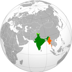 Map indicating locations of India and Myanmar